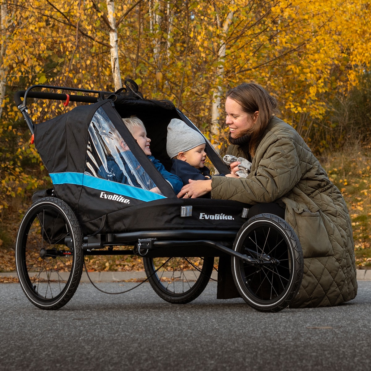 Cykelanhænger Evobike Väddö med barnevognssæt/stroller - Sort/blå